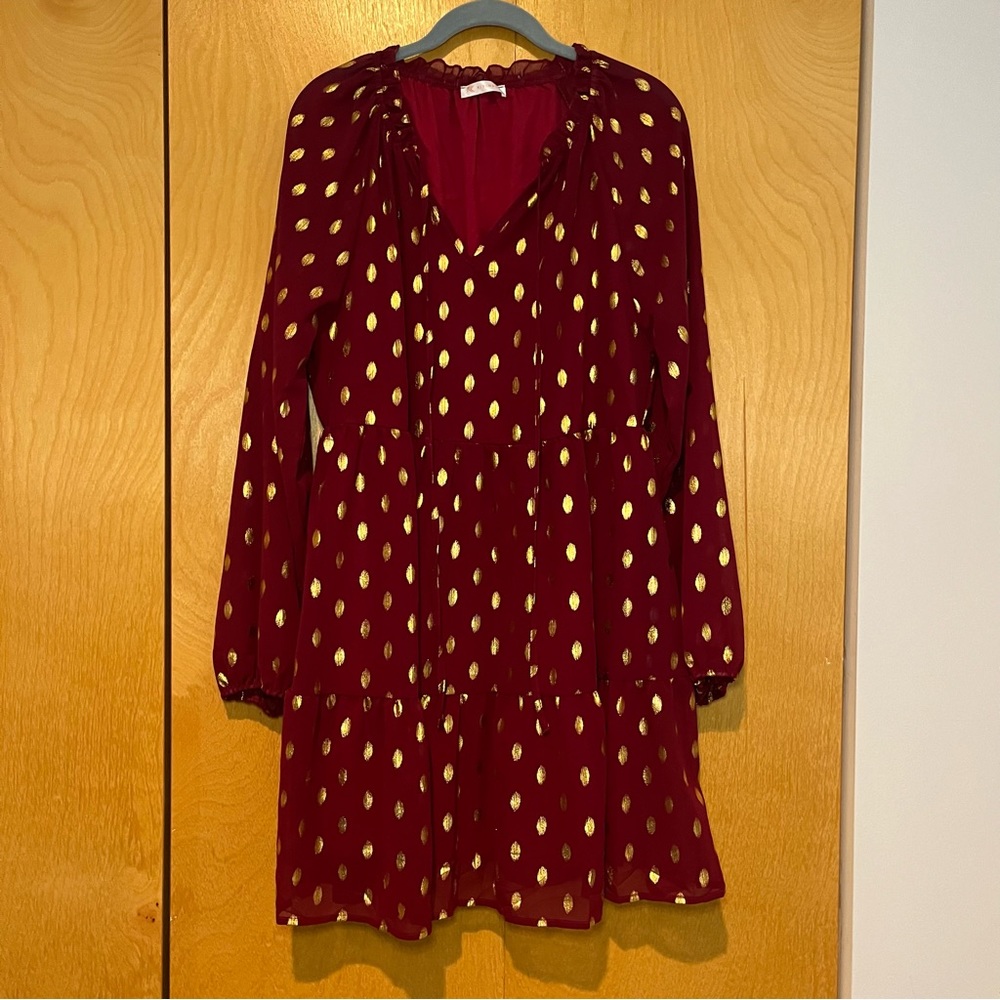 EUC, Kirundo red and gold polka dot dress, size L, worn once